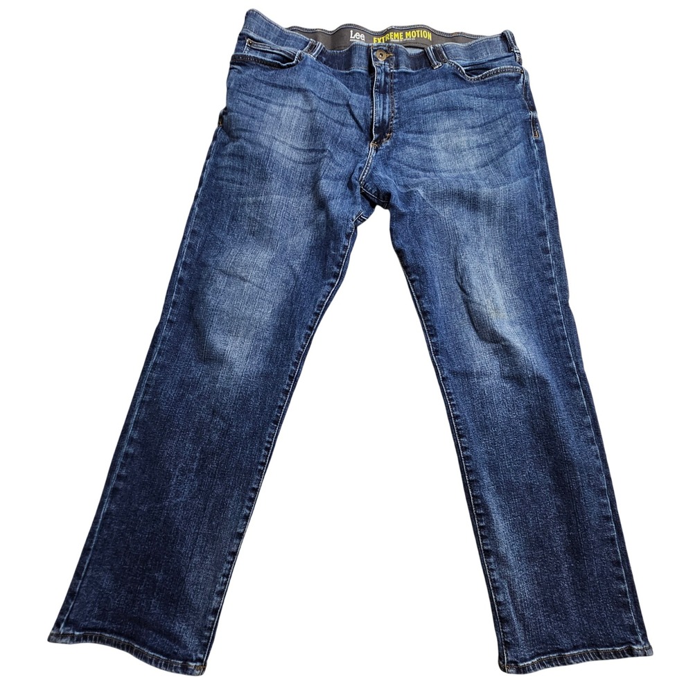Lee Jeans Mens 42x32 Blue Extreme Motion Straight Fit Tapered Leg Stretch Denim